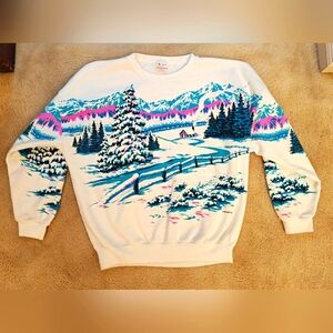 Vintage Lifestyles AOP Puff Paint All Over Winter Print Pullover Sweatshirt.